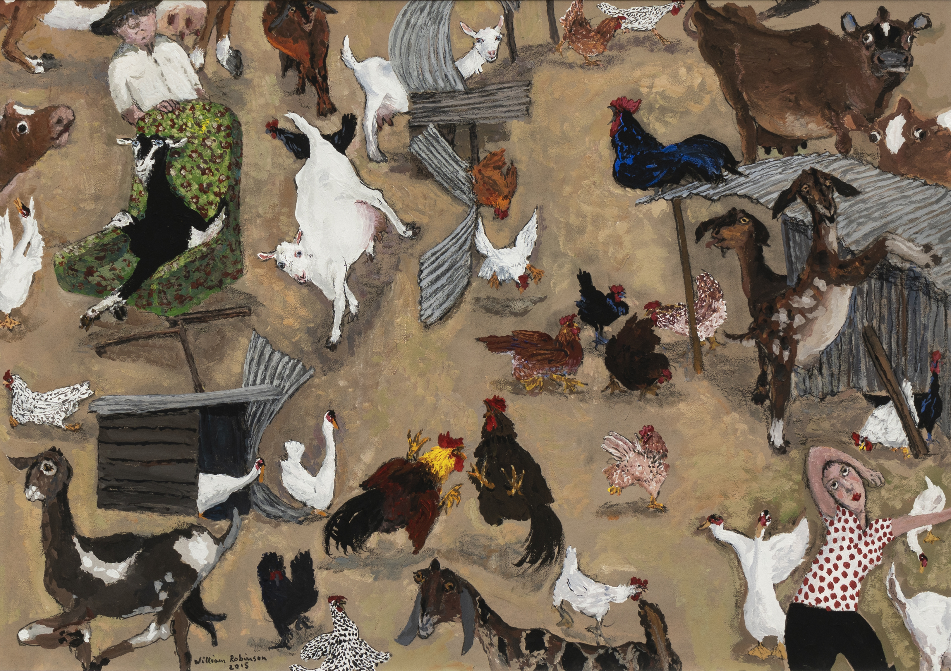 William ROBINSON, Farmyard 5 (The green chair) 2015, gouache. Private collection, Brisbane.