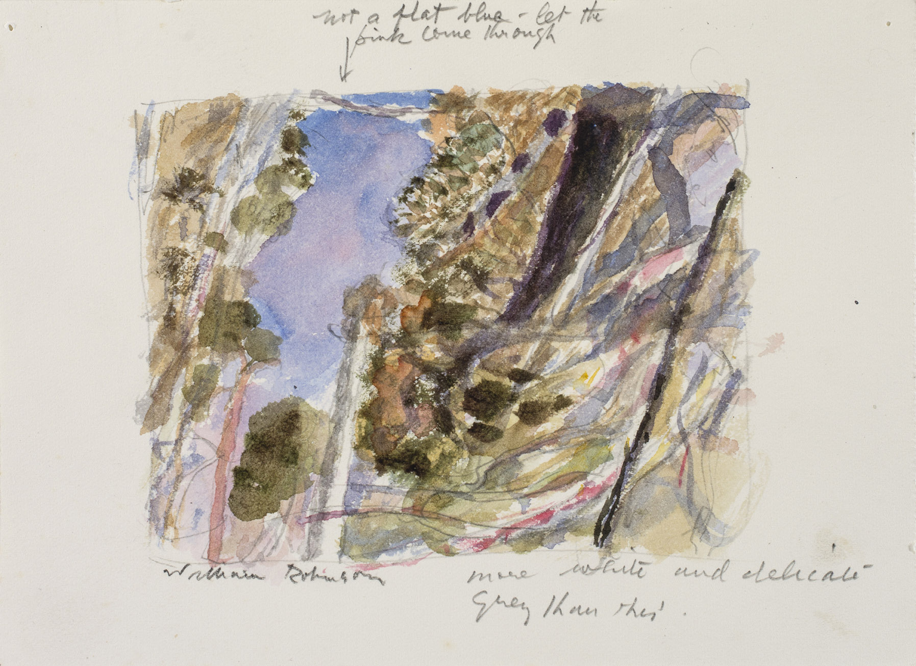 A watercolour of a bush landscape.
