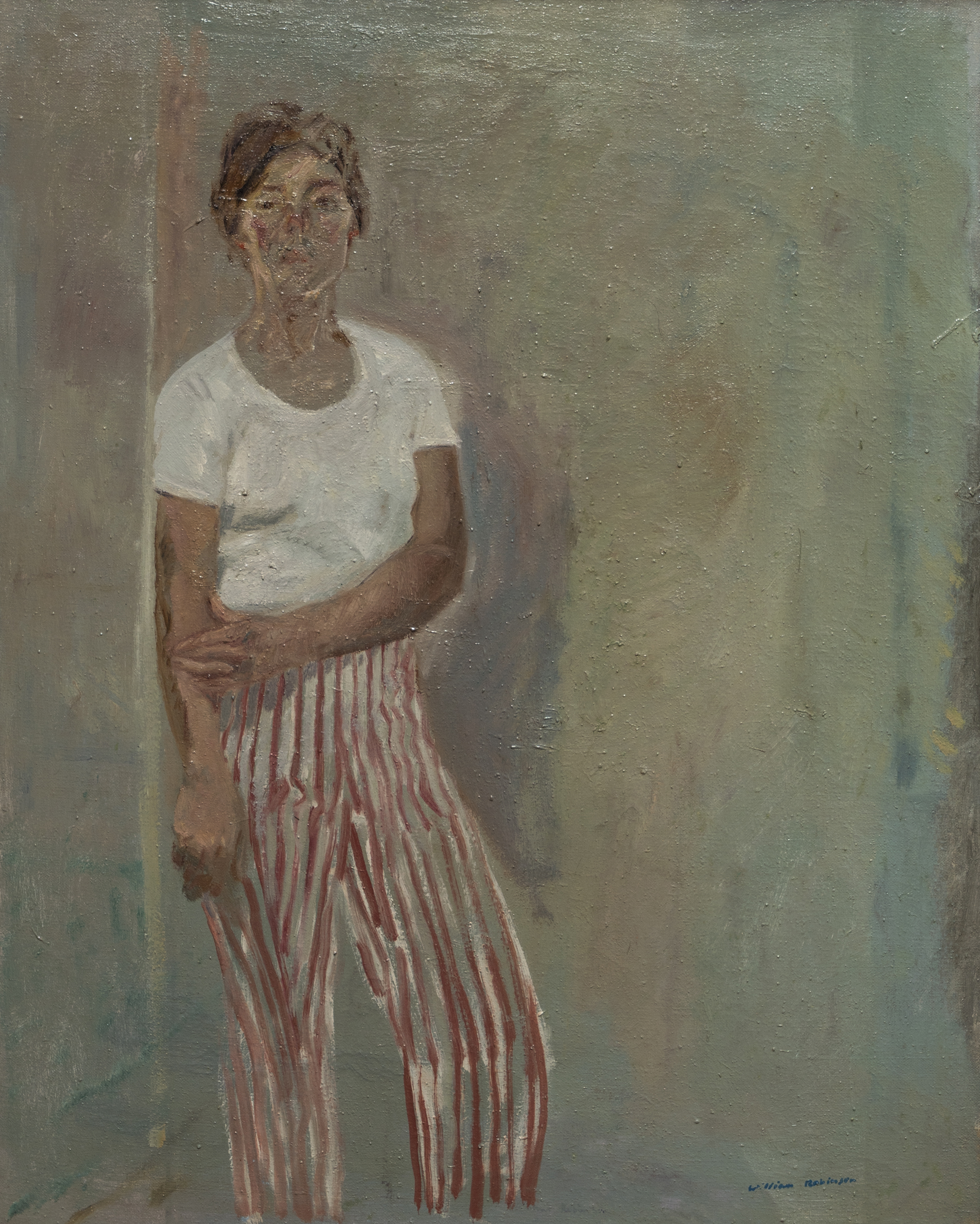 William ROBINSON, Shirley in candy striped pants 1975, oil on linen. Private collection, Brisbane.