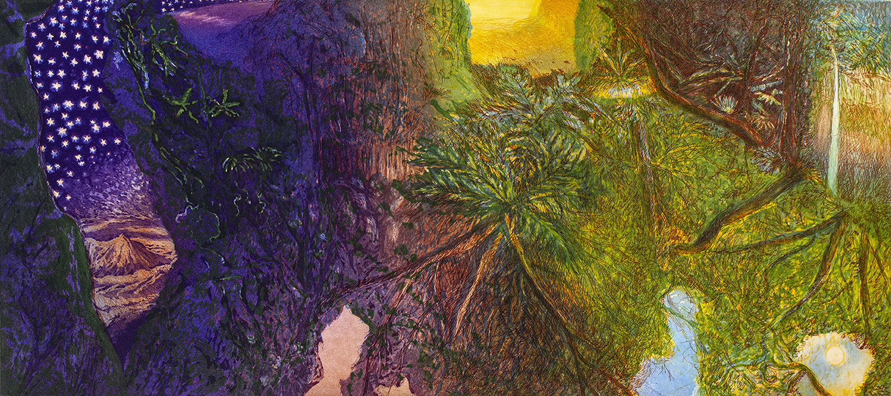 William ROBINSON  Springbrook merging towards night 2004   colour etching   QUT Art Collection   Donated under the Australian Government's Cultural Gifts Program by William Robinson, 2018